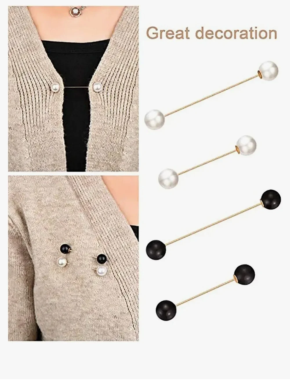 Amazon Black and White Pearl Lapel Pins and Brooch Set